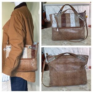 Vintage 1980s Due Fratelli Snakeskin Embossed Leather Dual Handle/ Shoulder Bag